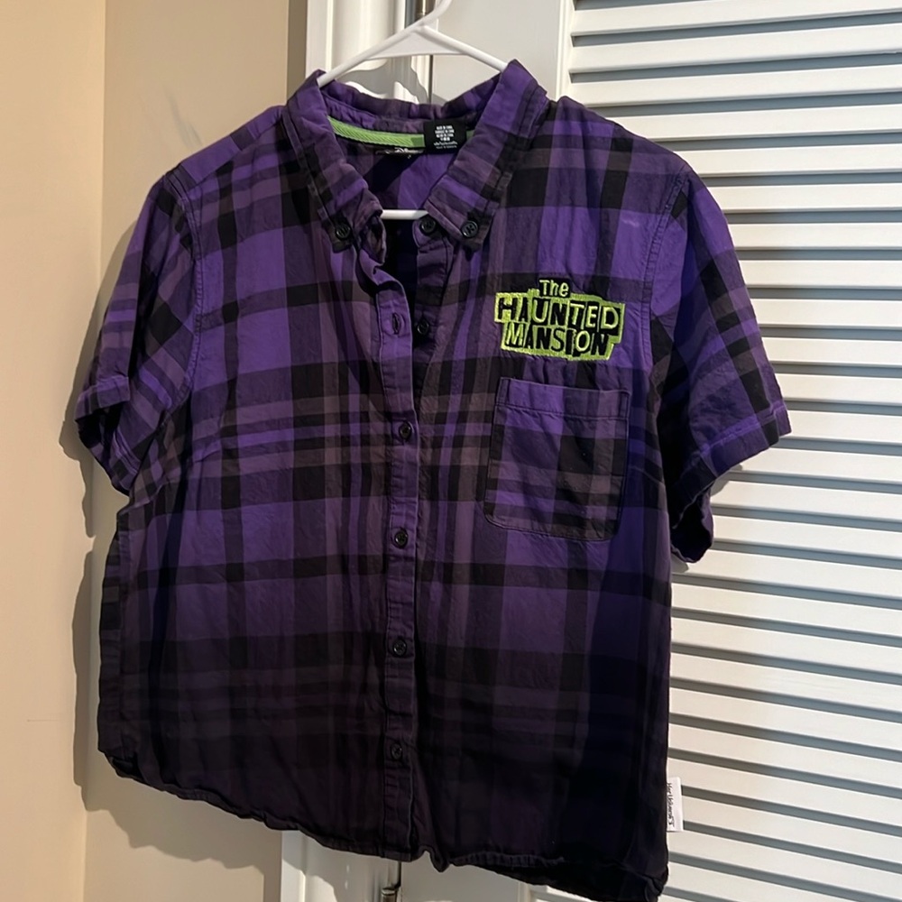 Her Universe Disney Parks The Haunted Mansion Purple Plaid Button Up